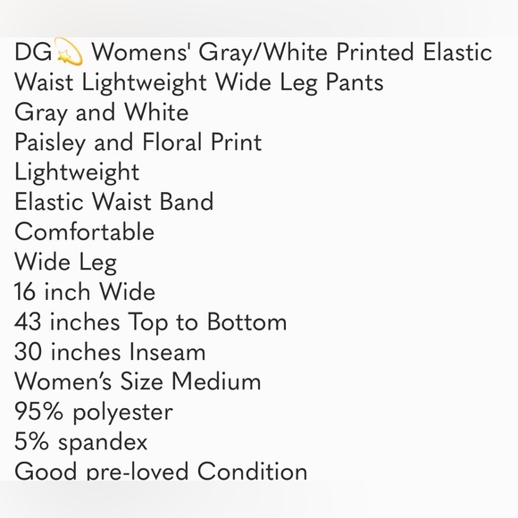 DG💫 Womens' Gray/White Printed Elastic Waist Lightweight Wide Leg Pants - Picture 7 of 7